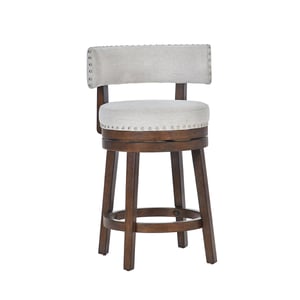 COLAMY RENO Wooden Upholstered Swiveling Vintage Dining Chair - Beige / Set of 6