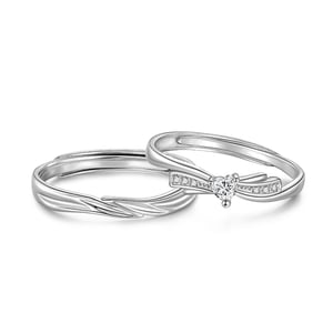 Jeulia Wave Line & Knot Design Couple Ring Set Adjustable