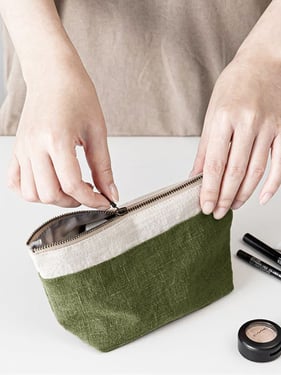 100% Linen Color-Block Zipper Storage Bag - Olive Grove / One Size