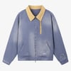 Retro Ripped Washed Contrast Color Work Jacket - Blue / M