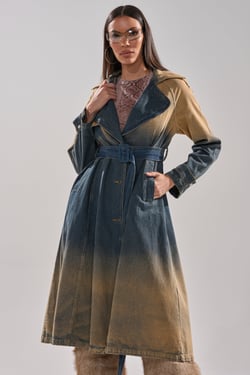 AKIRA Acid Washed Denim Trench Coat | Size 1X