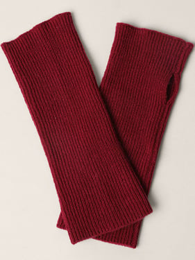 100% Cashmere Fingerless Knit Gloves - Wine Red / One Size