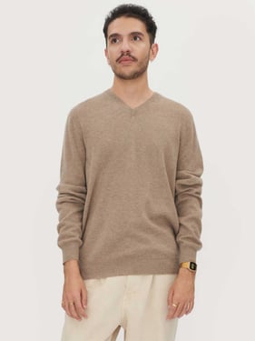 Organic Color Essential V-Neck Cashmere Sweater - 2XL / Beige / MK02-57