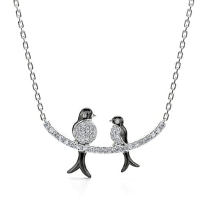 Jeulia Birds on a Branch Mother and Baby Nature Jewelry Sterling Silver Necklace