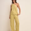 Sage Green Linen-Blend One Shoulder Twisted Top