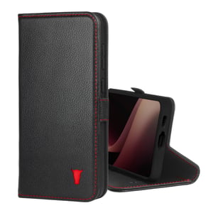 Galaxy A55 Leather Wallet Case (with Stand Function) - Black with Red Detail