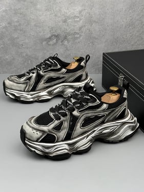 Chunky Sole Breathable Running Sneakers - Black / 42