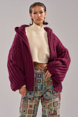 AKIRA Cozy Crochet Hooded Cardigan Sweater | Size 1X/2X
