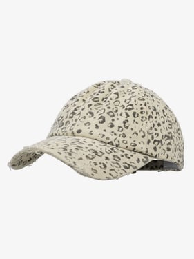 Vintage Leopard Print Distressed Baseball Cap - Off-White / ONE SIZE