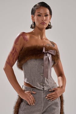 AKIRA Halle Fur Trim Corset Top | Size 1X