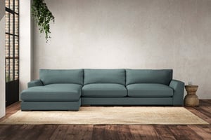 nkuku Guddu Left Hand Chaise Sofa | Make To Order | Grand | Recycled Cotton Airforce