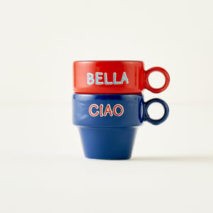 Line Ceramic Espresso Cup (Set of 2) - Red/Blue