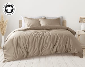 QE Home 300TC Organic Cotton Duvet Cover in Ranchwood, GOTS Certified, Beige, King