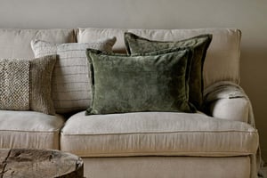 nkuku Pilani Velvet & Linen Cushion Cover | Textiles | Moss | 50 x 50 cm