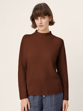100% Mongolian Cashmere Seamless Rolled-Edge Mock Neck Sweater JANIE - Walnut / XL