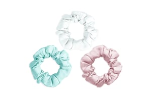 Brilliant White / Teal Breeze / Precious Pink Silk Scrunchies Set - White/Teal/Pink