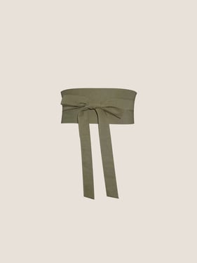 Linen Wide Tie-Front Waist Belt ZAFIRA - Muted Sage / One Size