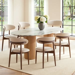 COLAMY NOYA Mid-Century Modern Upholstered Dining Chair - Beige / Set of 6 ($81/pc)
