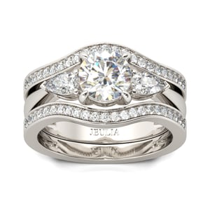 Jeulia Three Stone Round Cut Sterling Silver Enhancer Ring Set