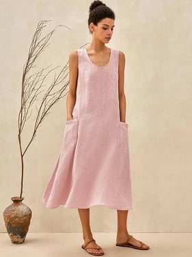 100% Linen Swing Beach Tank Dress GIANA - Rosa / XS