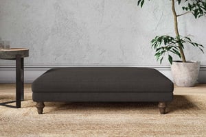 nkuku Marri Grand Dining Footstool | Make To Order | Brera Linen Espresso | Recycled Cotton Seaspray