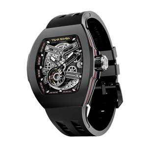 TSAR BOMBA Men's Automatic Skeleton Watch | Interchangeable Luxury Design | Black | Atomic TB8218 | Fluororubber