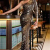 Goddiva One Sleeve Diagonal Sequin Maxi - Gold