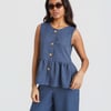 Blue Stripe Peplum Top - M