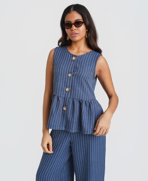 Blue Stripe Peplum Top - XL
