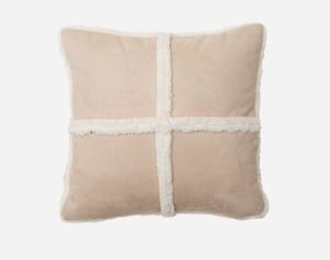 QE Home Windowpane Shearling Square Cushion , Beige, 18" x 18"