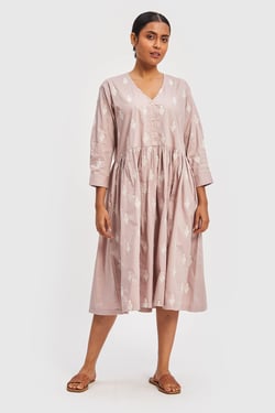Gathered Embroidered Pink Dress - Poplin Pink / 3XL