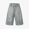 Washed Distressed Deconstructed Split Denim Shorts - Light Blue / L