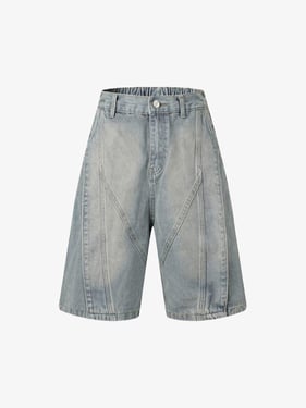 Washed Distressed Deconstructed Split Denim Shorts - Light Blue / 2XL