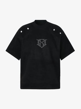 Metallic Print Suede Crew Neck T-Shirt - Black / 2XL