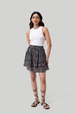 Drawstring Short Skirt in Black Floral - Monochrome Medley / L