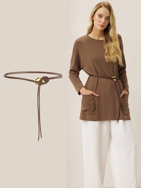 Recycled Leather Belt Versatile Styling Waist Accessory AURELIA - Caramel Brown / One Size