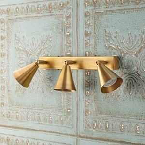 Crick triple spotlight in antiqued brass