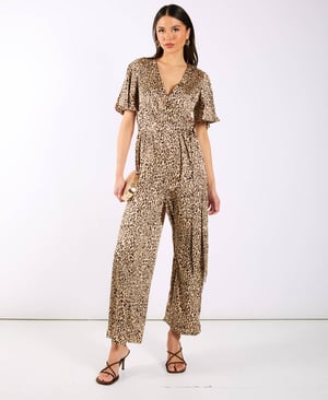Leopard Printed Satin Jumpsuit - 8