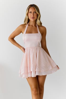 Whimsical Dream Halter Satin Mini Dress Pink