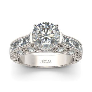 Jeulia Vintage Three Side Pave Round Cut Sterling Silver Ring