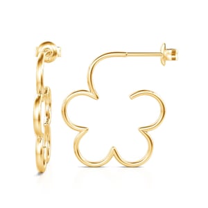 Jeulia Gold Tone Flower Shaped Sterling Silver Hoop Earrings