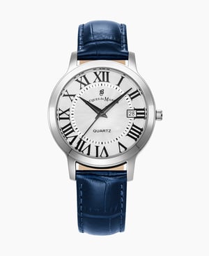Genesis Gents 38mm Three-hands Date Blue-tone White dial Leather strap swiss watch - 38 mm