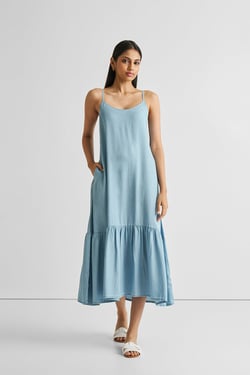 Flowy Maxi Dress in Blue Denim - Ocean Blue / 3XL