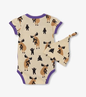 Baby Girls Moose Bear Hug Bodysuit & Hat