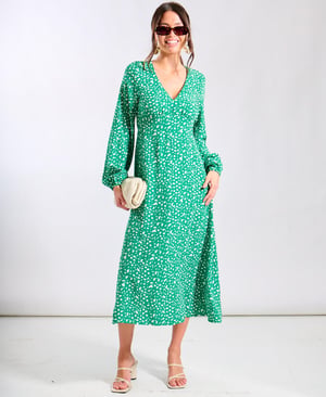 Green Spot Empire Waist Midi Dress - 18