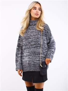Brave Soul Roll Neck Jumper - Black Marl - XL