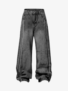 Thesupermade Washed Distressed Raw Edge Baggy Jeans - 2271 - Black / 3XL