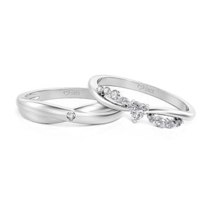 Jeulia Custom Twist Heart Couple Ring Set