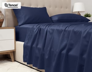 QE Home 500TC Eucalyptus Luxe TENCEL™ Lyocell Sheet Set Flat Sheet in Navy, Blue, King