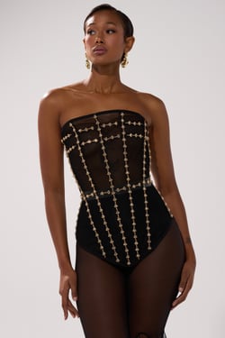 AKIRA Smokeshow Corset Top With Rhinestones | Black | Size XL